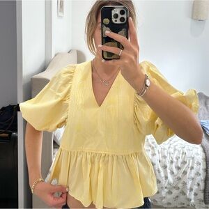 Yellow Zebra Puff Sleeve Blouse